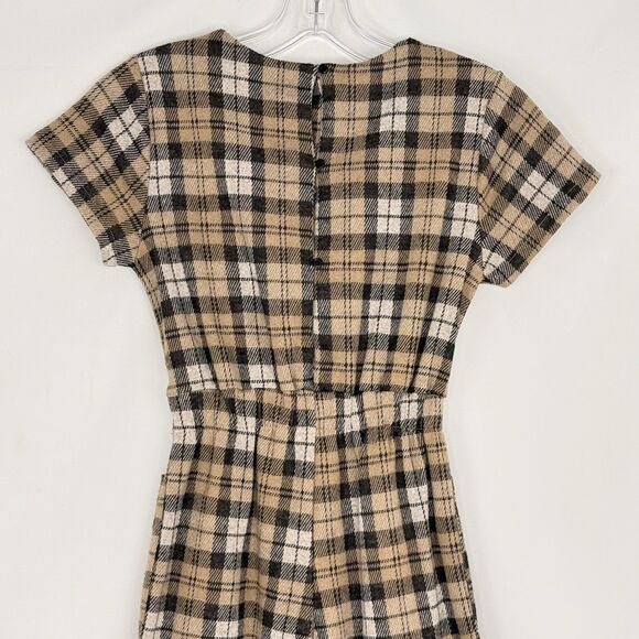 ZARA GIRLS PLAID Brown belted jumpsuit coversuit Size 10 Short Sleeve - Picture 5 of 16